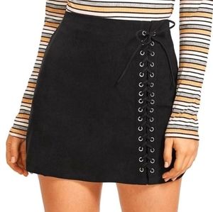 Black Lace Up Mini Skirt